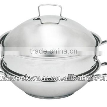 2015 New Design Guangdong Quality Stainless Steel Wok 36cm With Steamer For Wholesale