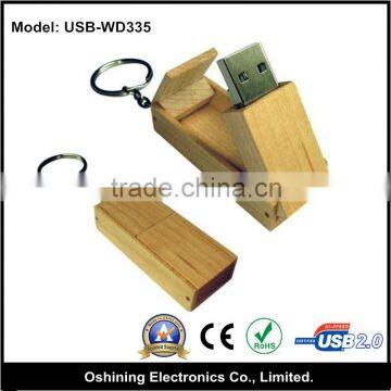 custom logo wood OEM 8gb swivel usb pendrive with key ring (USB-WD335)
