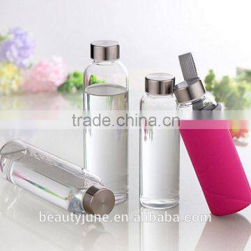 Hot Selling New Clear Glass Sport Water Bottle With silicone sleeve Protective Bag 280ml/360ml/420ml/550ml Fruit Outdoor Bike