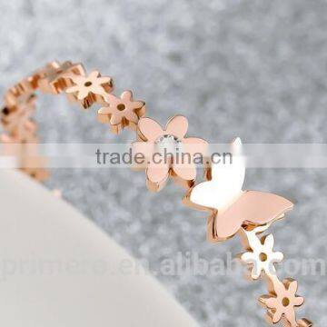 Fashion Titanium Steel Zircon Rose Gold Bangles Butterfly Daisy Bracelet photo-5