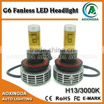 Newest G6 h13 led headlight fanless car led headlight H13 all in one led headlights