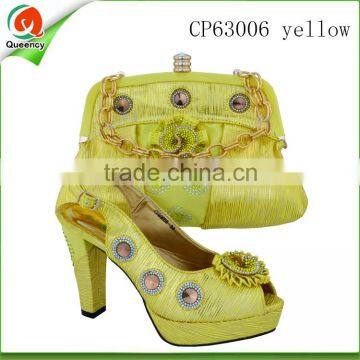 african sexy women high heel dress shoes italian women yellow shoes and clutch bag to match CP63006