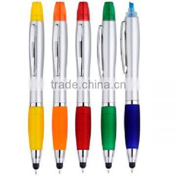 Popular cheap plastic promotional gift 3 in 1 highlighter pen stylus pen