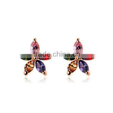 18K Champagne Gold Plated Colourful AAA Cubic Zircon Women Earrings Studs Design Women Luxury Bridal Wedding Earrings