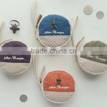 Promotional retrostyle round shape canvas coin purse made in china