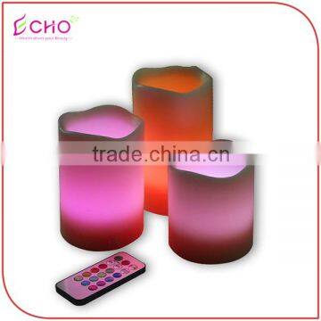 3Pc Color Changing Battery Operated LED Light Candle Set with Remote Control