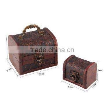 Antique Wooden Embossed Flower Pattern Jewelry Box Storage Organizer Pack of 2