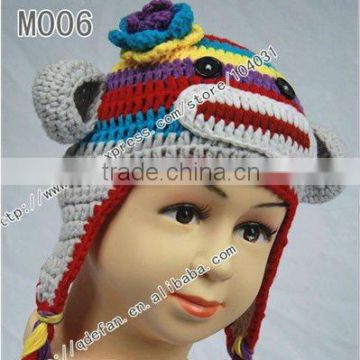 Hot sale !Free shipping 100% cotton crochet multicolor soft monkey hat / crochet beanie caps/ ny fashion hat/ winter hat