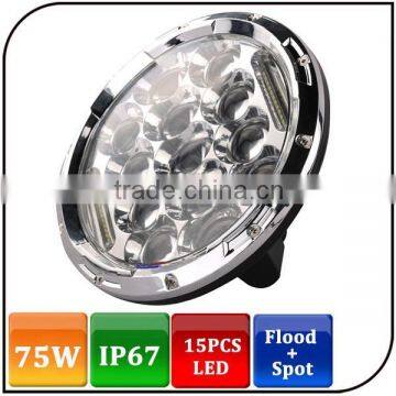 Warranty 1 Year 12V 24V 75W Truck Mounted Work Lights Black Led Flood Light 75W Work Light Offroad Light Bar