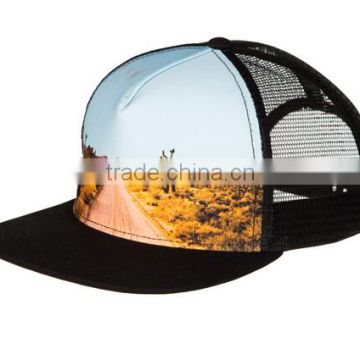 Black White Foam Mesh Sublimation Trucker Cap Flat Bill Trucker Cap