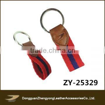 Fashion Webbing Key Chain Real Leather Striped Key Chain With JANYO Logo