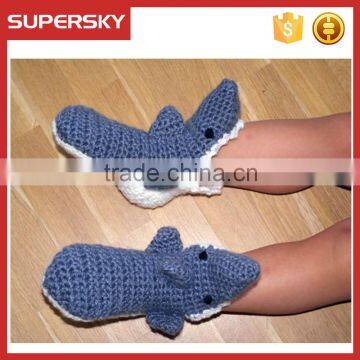 A-195 shark knitted kids slipper socks kids shark animal socks slippers children crochet shark slipper socks