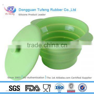 Promotional large round shaped folding silicone food storage container with lid