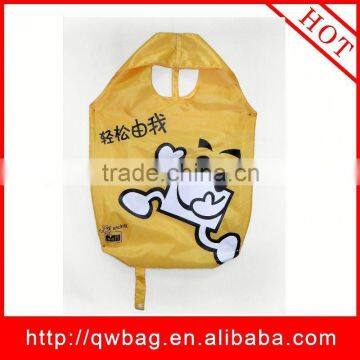 foldable yellow polyester handle bag with colorful printing, guangzhou bag factory