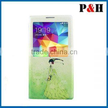 Factory price! cheap phone leather case with window for Samsung Galaxy S5 case