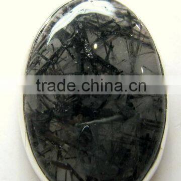 Black Rutile Oval Cabochon Pendant , 925 Solid Sterling Silver Pendant, Designer Silver Pendant