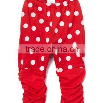 New Autumn Cotton White Polka Dot Ruched Baby Girls Leggings Red Elastic Kids Pants ChildrenClothing G-NPRR90628-31