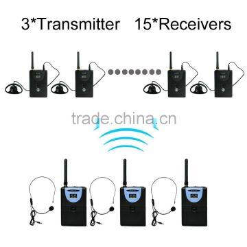 Professional Wireless Tour Guide System (3 transmitters and 15 receivers)