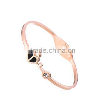 Stainless Steel Heart Lock Cuff Bracelet Rose/Yellow Gold Crystal Bangles