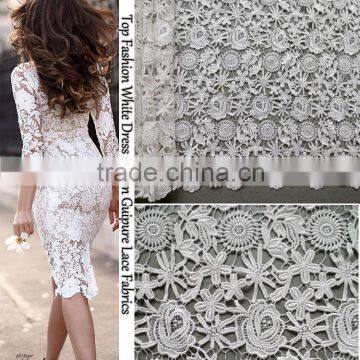 Wholesale white dress lace fabrics pure color cord lace swiss lace fabrics made in china