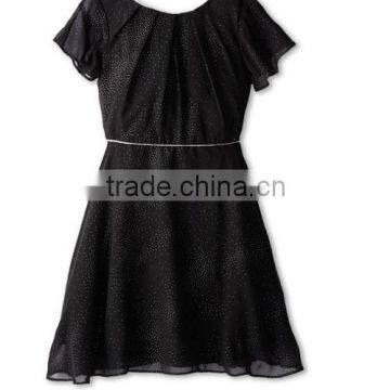 round neck binding sleeve evenly pleat evening dress