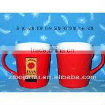 Red Glazed V Shape Mug with Decal Printing