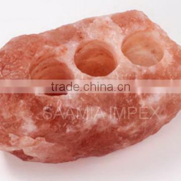 Handcrafted Himalayan Salt Natural Candle Holder Three Hole