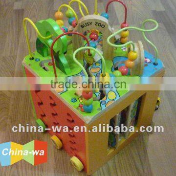 multi role wood cube busy zoo bead game