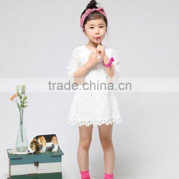 Hot Selling Three Colors Fashion Hollow Girls Jacquard Dress For Kids