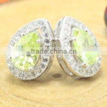 2013 best selling spring collection 925 sterling silver earrings with apple green cz centers for trendy woman and girls