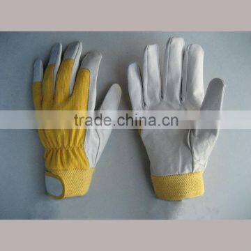 Pig Grain Leather Spandex Knitted Cotton Back Driver Glove