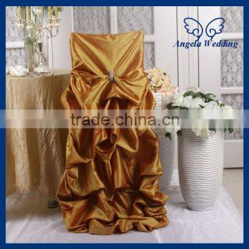 CH003M wholesale fancy cheap ruffled wedding gathered gold chair cover with brooch