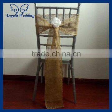 SH013D New popular wedding polyester hessian real burlap chair sash with flower