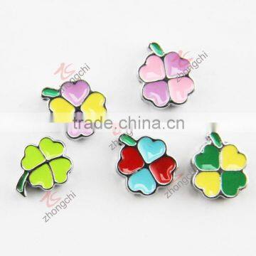 Lucky Clover Flat Metal Square Hole Spacer Charm Beads (JP08)