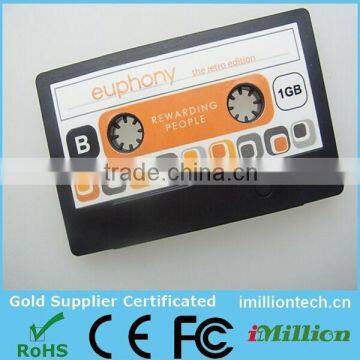8g Cassette Tape USB Stick Flash Drive Black color Full Colors Printing Custom