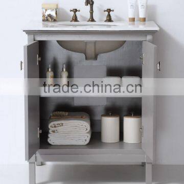 Brown Wooden Stain Bathroom Vanity Cabinet With Solid Wood Legs