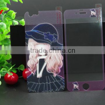 Cartoon girl with colorful ultra thin 9h hardness 99% transparency with image glass tech screen protector