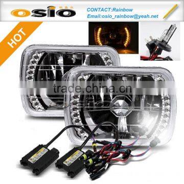7 inch Square BMC Semi Sealed Beam with Hood LED Halo Ring Auto Halogen headlight Install H4 or HID H4 Xenon Bulb