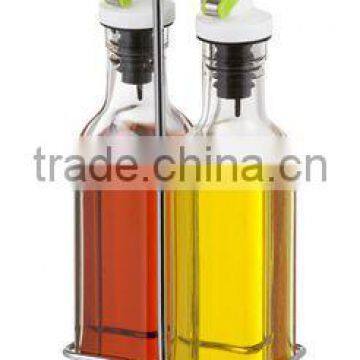 SINOGLASS 2 Pcs Glass Oil&Vinegar Set With Rack oil vinegar bottle