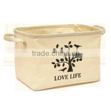 Coffee PE Coating Waterproof Printed Sturdy Jute Organizer Basket , Eco-friedly Jute Storage Basket