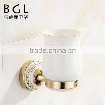 Fresh design Zinc alloy and Ceramic bathroom accessories Wall mounted Gold finishing Single tumbler holder-11838