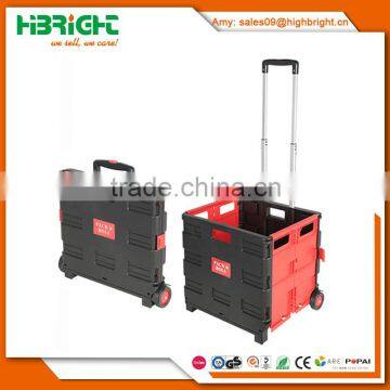 Plastic Folding Boot Cart Shopping Trolley Fold Up Storage Box Wheels Crate truck Foldable