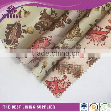 100 polyester high quality 210t 190t printted taffeta lining/lining fabric with printed/good price printed for suit