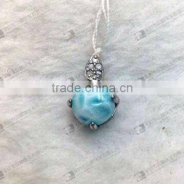 Wholesale jewelry 925 Silver Larimar Round Bead Pendants 10mm