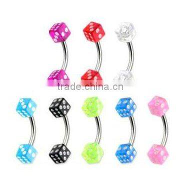 Charming colored dice eyebrow barbell rings body piercing jewelry