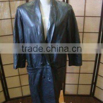 Long Black Woman's Leather Coat