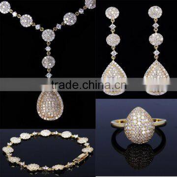 Hot sale full gold luxury jewelry set,pave stone jewelry set christmas gifts