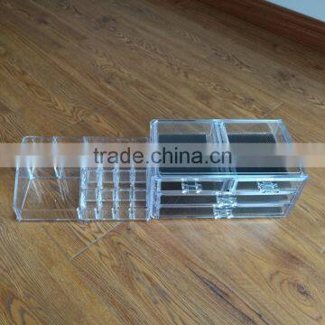 Wholesale Household 2pcs Clear Cosmetic Acrylic Makeup Organizer With 8 Grids 16 Darwers for Store Jewelry Cosmetic