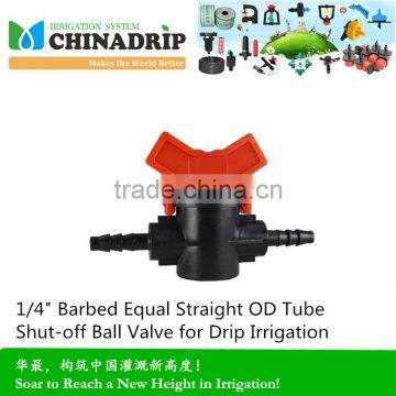 1/4" Barbed Equal Straight OD Tube Shut-off Ball Valve Drip Irrigation