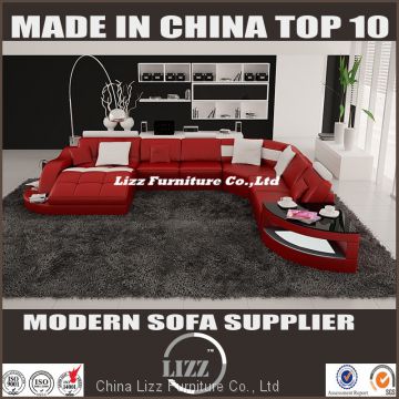 U shape living room leather sofa with chaise(LZ-2217)